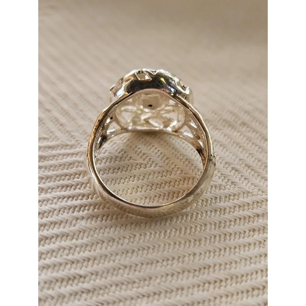 Sterling Silver Filigree Dome Ring Vintage‎ Boho Open Work Ornate Size 7.5